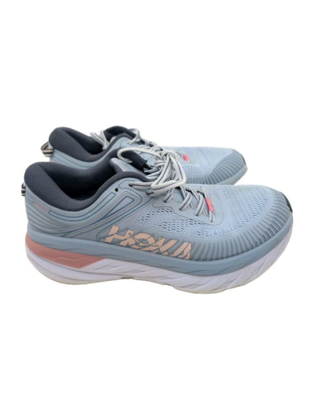 HOKA ONE ONE Bondi 7 Light Blue Peach Womens Size 10 Running Shoes Max Cushion